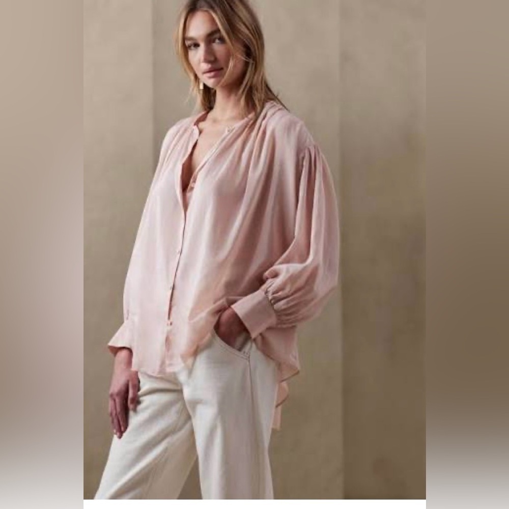 Banana Republic Quiet Luxury West Oversized Blouson Silk Blend Blouse Top NWT S
